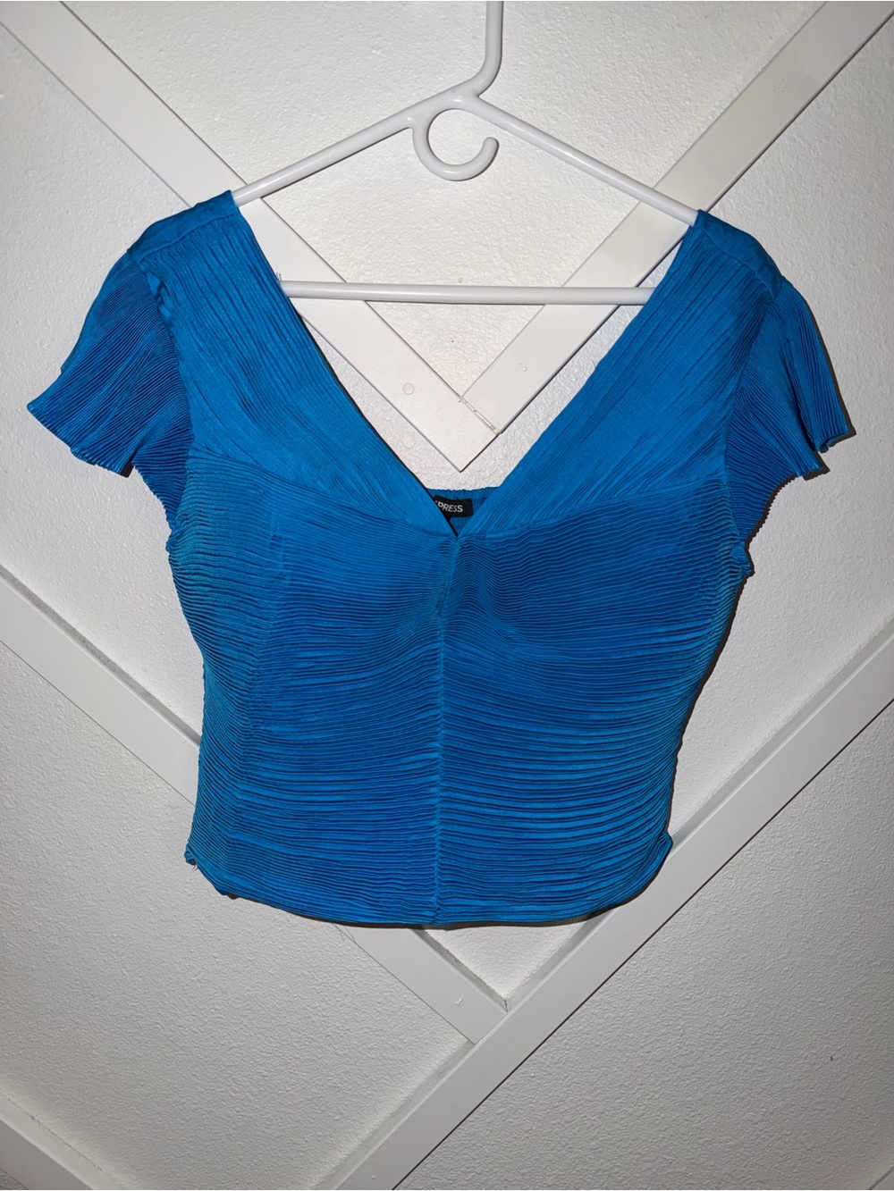 Express Vibrant Blue Pleated V-Neck Women's Top